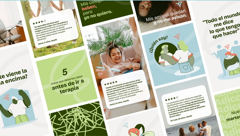 Imágenes y gráficos diseñados para las plataformas de redes sociales de Serenalia, manteniendo la coherencia de la marca.