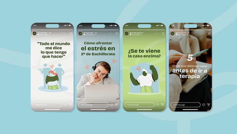Imágenes y gráficos diseñados para las plataformas de redes sociales de Serenalia, manteniendo la coherencia de la marca.