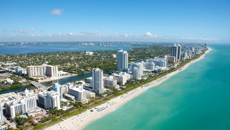 miami beach, miami event staffing, miami skyline, miami shoreline, miami weddings, miami events