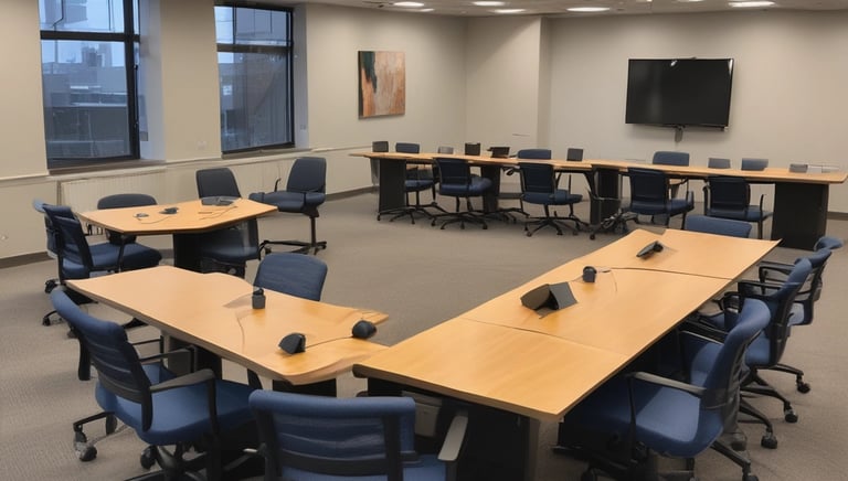 A serene quilting workshop with mountain views.