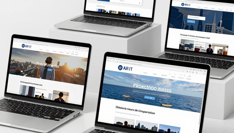 A sleek laptop displaying a crisp, modern website layout with ample white space.
