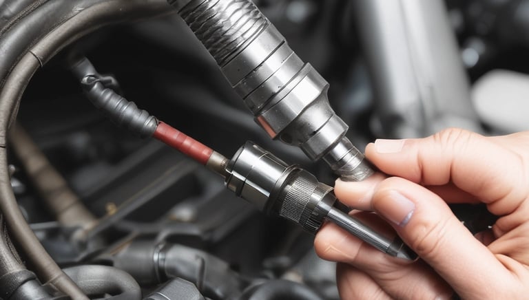 Technician using AI-powered software to diagnose and program a car's system.