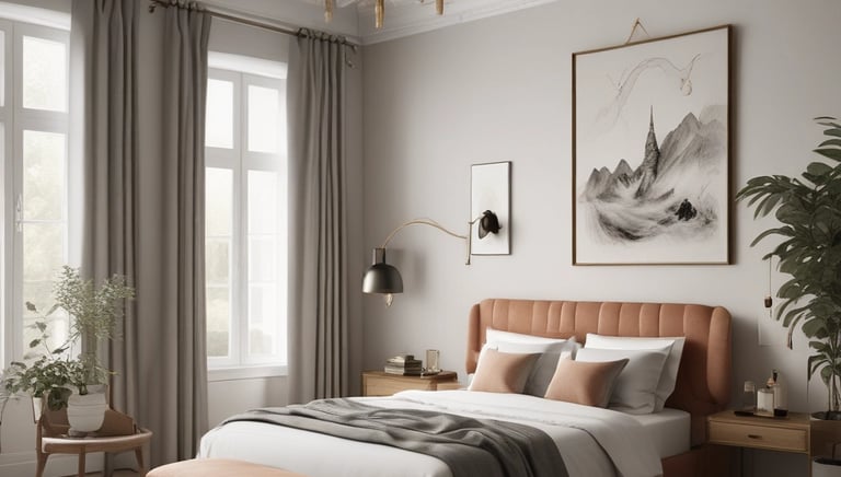 Smartphone screen showing a Pix payment confirmation with a background of a comfortable guest room.