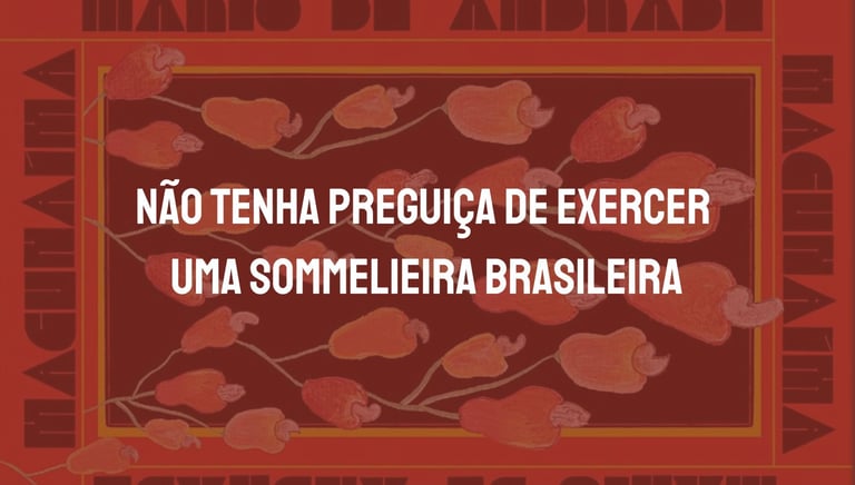 Portuguese text on a red background with cashew fruit illustrations for a Brazilian sommelier message.