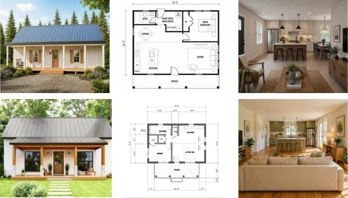 two tiny homes interier, exterier, and floor plans