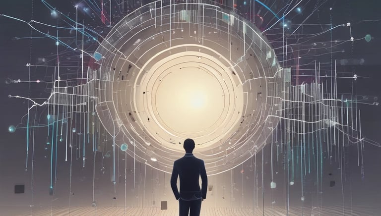 Abstract visualization of data points connected by lines on a muted charcoal background.