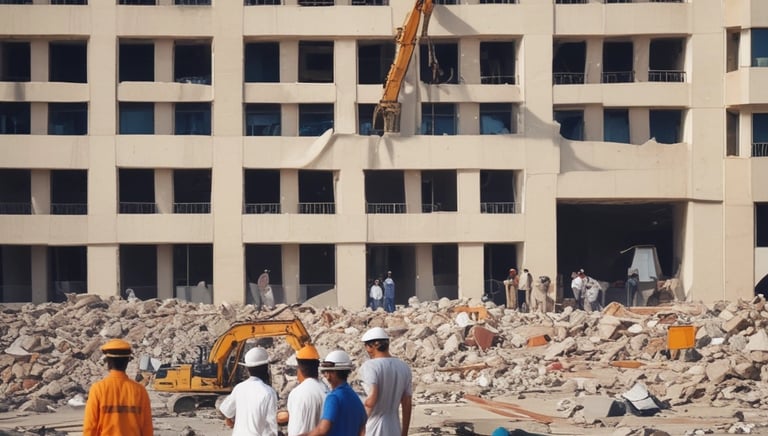An experienced forklift operator maneuvering equipment safely in a busy construction area.