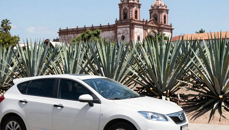 A sleek black sedan waiting outside an airport terminal with luggage nearby.