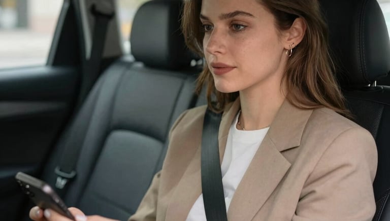 A sleek black sedan waiting outside an airport terminal with luggage nearby.