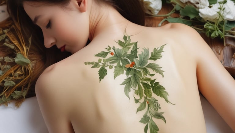 Athlete rubbing warming balm on shoulder with orange and burgundy tones.