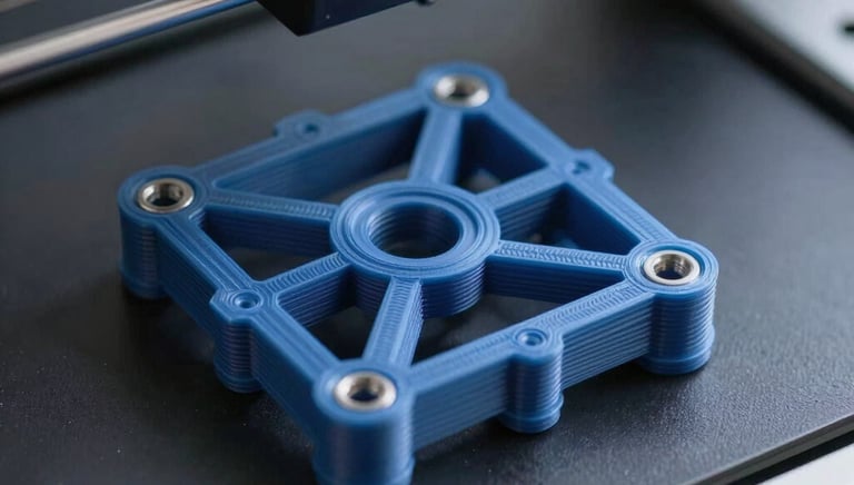 A 3D printer in action producing a detailed prototype component.