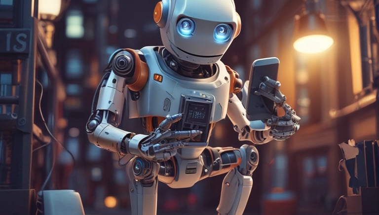 A friendly AI chatbot assisting a customer on a smartphone screen