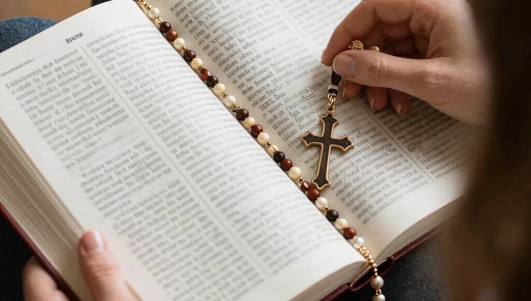 A focused woman engaged in an online doctrinal course with a Bible and notes, bathed in natural light.