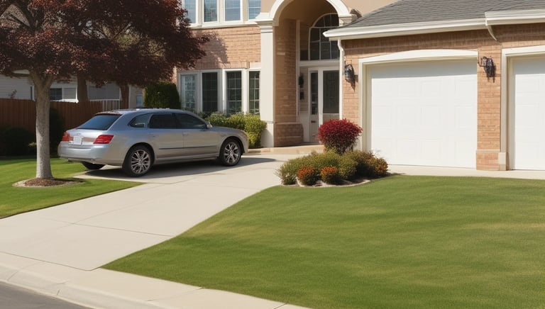 A happy family standing next to their car on a sunny day.