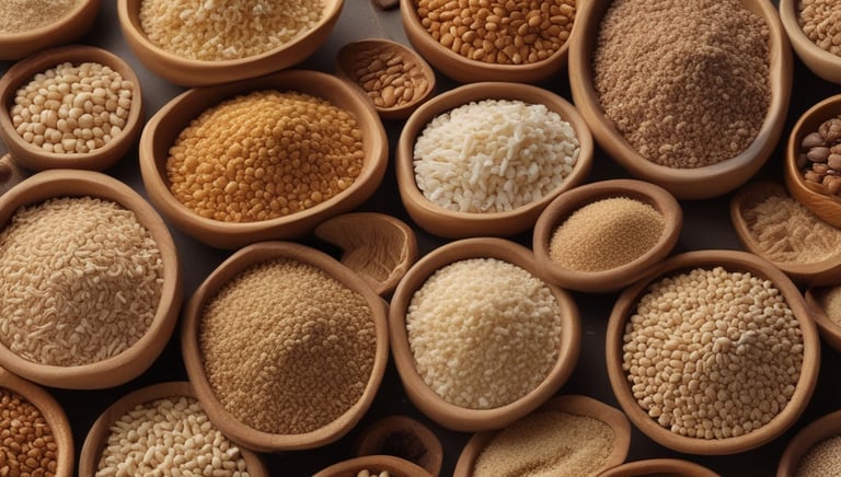 Close-up image of raw unpolished grains glistening under soft natural light.