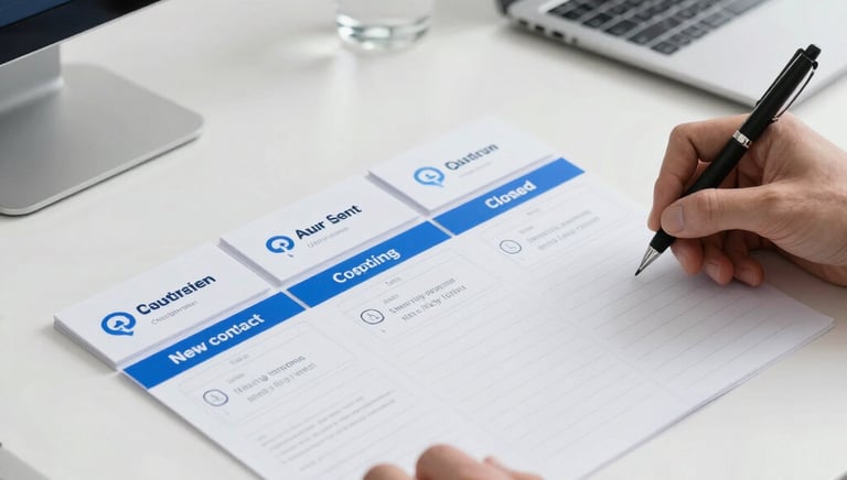 A sleek digital form interface on a modern laptop screen with blue and white design accents.