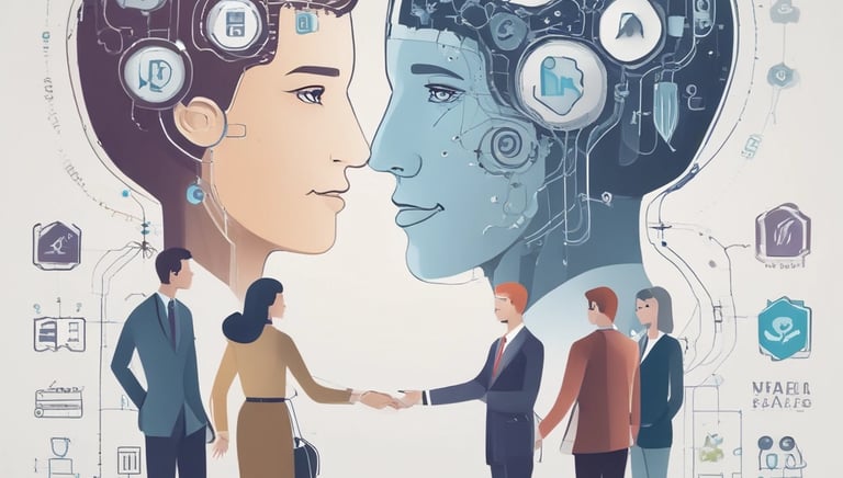 a man and woman shaking hands with a robot