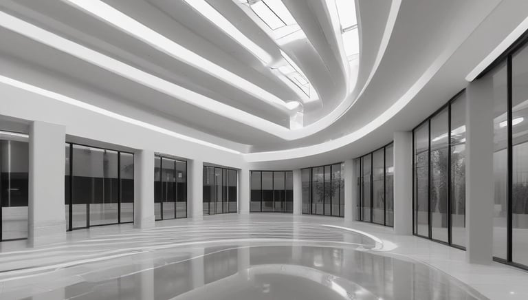 Clean and shiny commercial office space with large windows overlooking Lake Garda