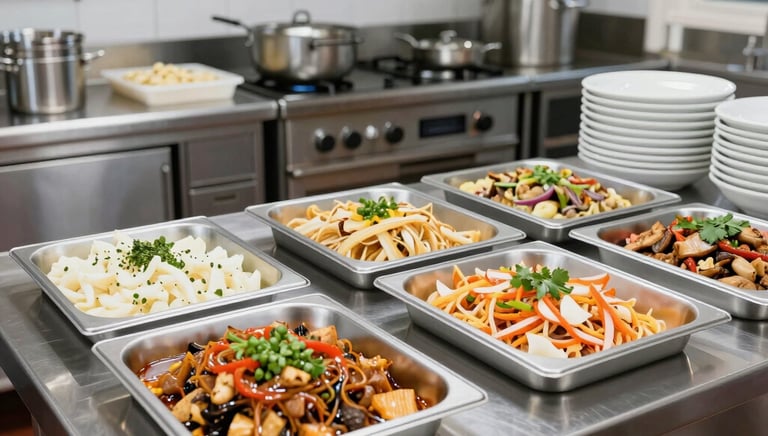 A minimalist kitchen scene showing a curated selection of gourmet ingredients arranged on a clean white countertop.