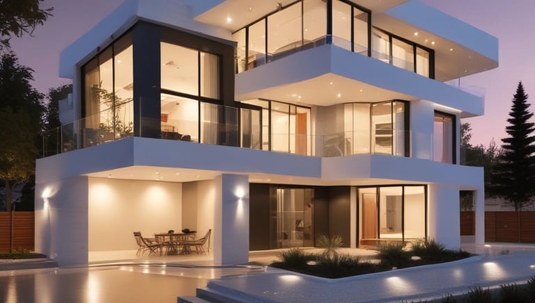 A green, open plot of land surrounded by trees and quiet streets in a family-friendly area.