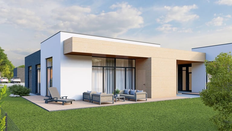 kotedžo pavizdys iš galinės kiemo pusės