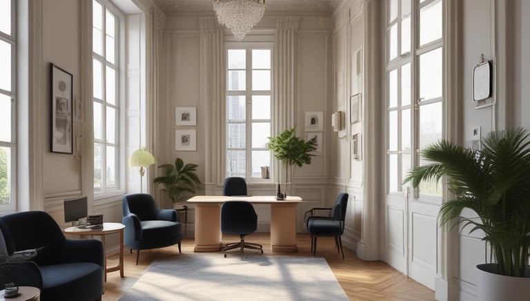 Professional cleaner wiping office desk with cloth in a modern office space