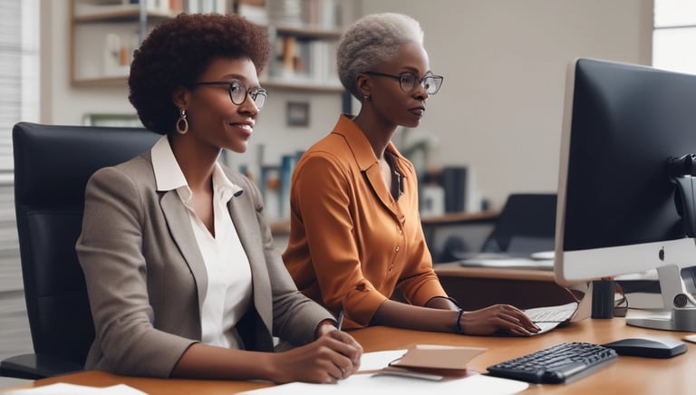 A calm consultant explaining audit documents to a relieved client at a desk.