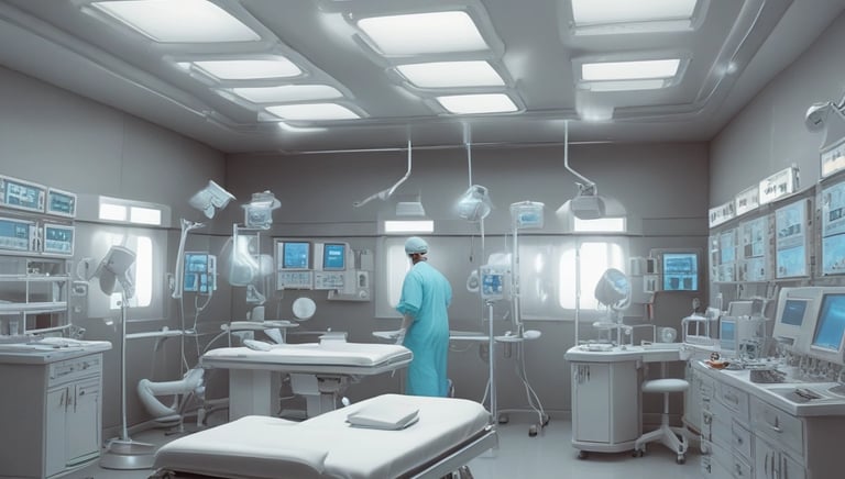 A serene patient resting comfortably in a modern surgical suite with soft lighting.