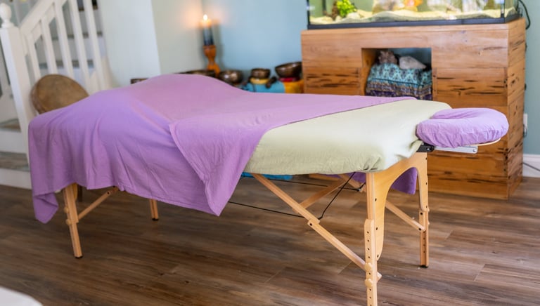 massage table setup in peaceful home