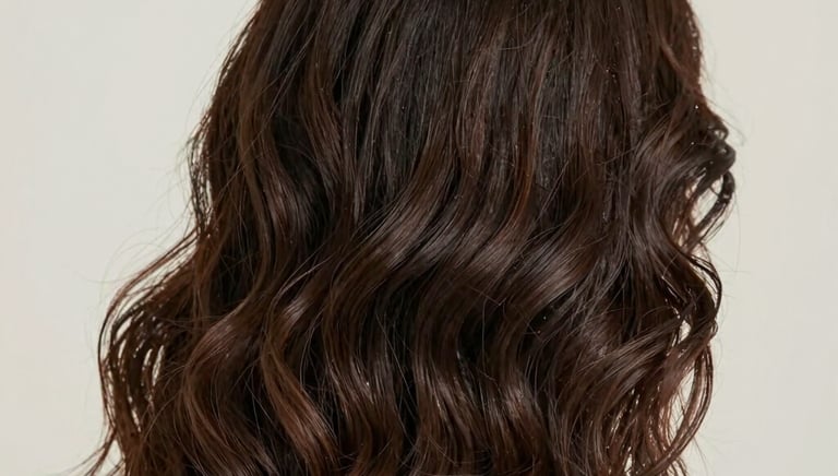 A client relaxing with a rich, creamy hair mask applied to her curls under warm salon lights.