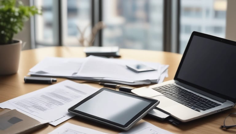 A property manager reviewing documents with a smiling homeowner in a sunny Southern California neighborhood