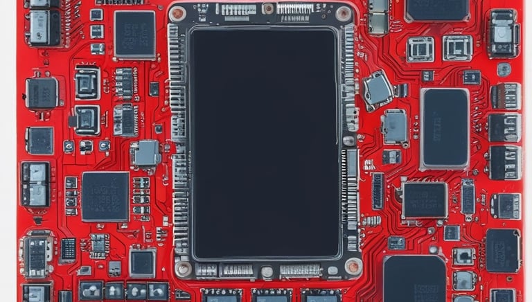 Engineer working on a detailed electronic circuit board design in a modern lab.