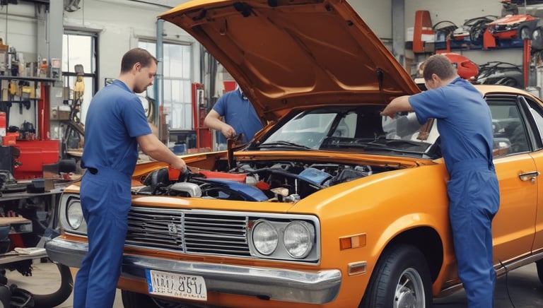 Close-up of hands fixing a car brake system with professional tools