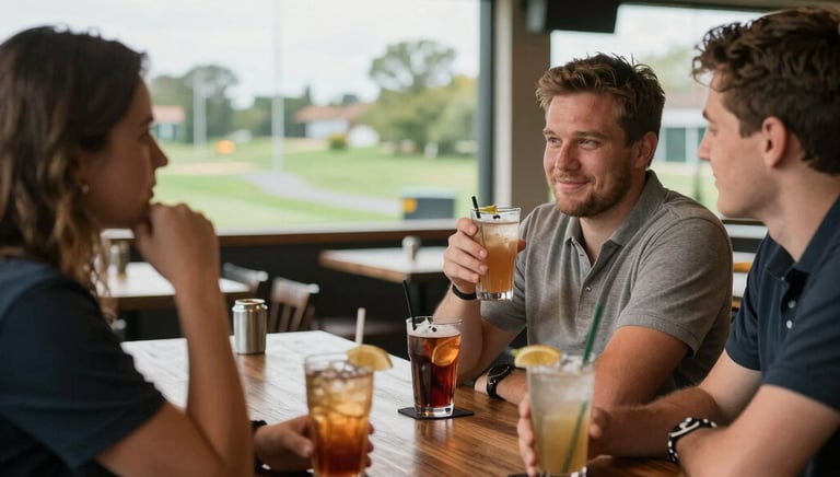 A lively sports bar setting with patrons watching a soccer match on large TVs and enjoying drinks.