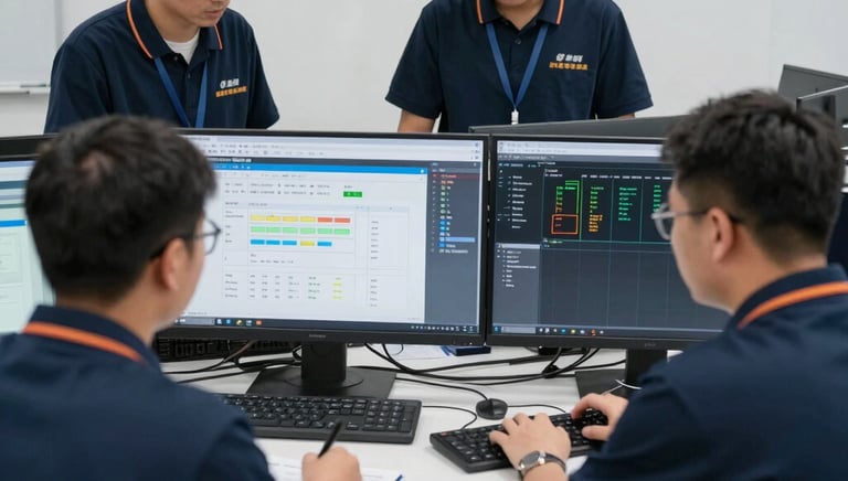 AI-powered camera system analyzing product quality on a factory line.