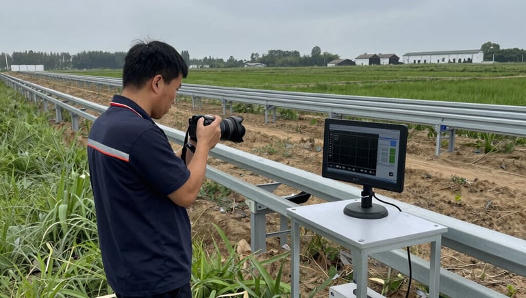 AI-powered camera system analyzing product quality on a factory line.