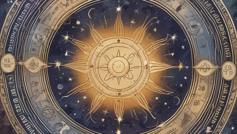 A mystical setting with an astrologer consulting charts over the phone.