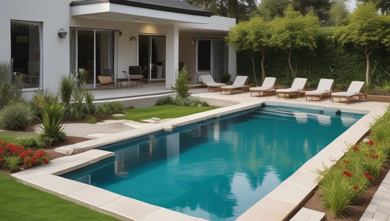 A gardener trimming shrubs in a well-maintained residential garden.