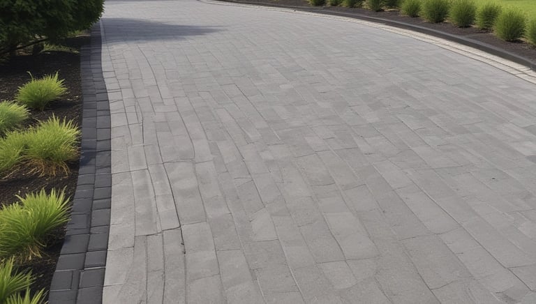 A gardener trimming shrubs in a well-maintained residential garden.