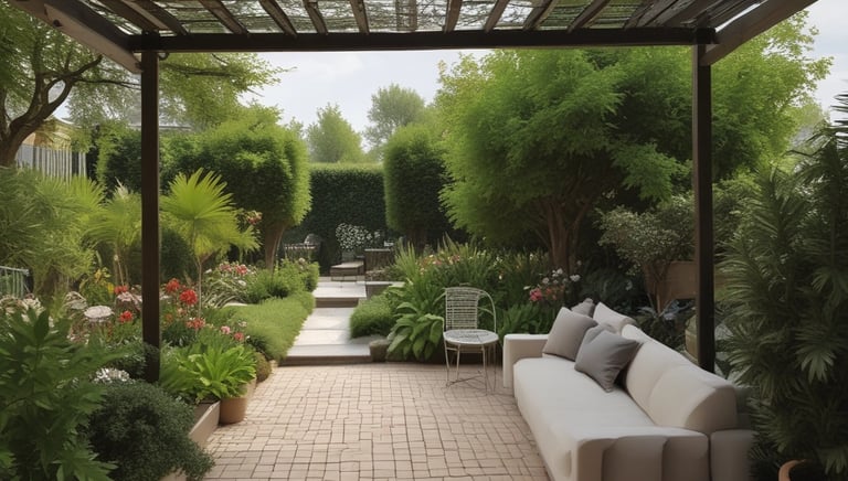 A newly constructed stone pathway winding through a landscaped garden.