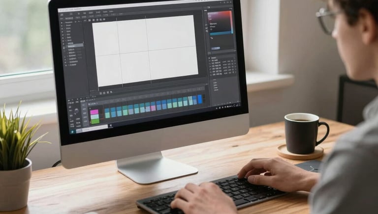 A sleek blue-themed website layout displayed on a desktop and mobile device.