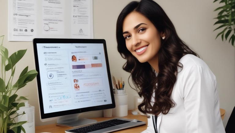 A friendly health coach reviewing biomarker data with a smiling client in a bright, modern home office.