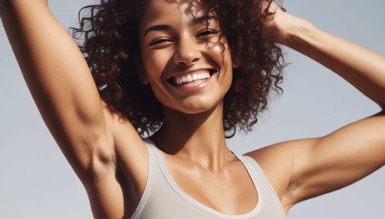 A professional gently treating a smiling woman’s face with laser hair removal equipment.