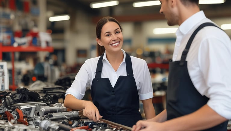Friendly customer service representative assisting a truck driver over the phone.