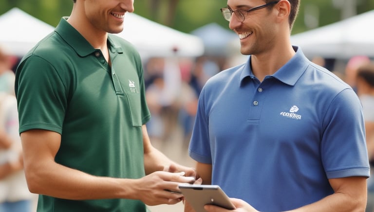Friendly staff member helping an attendee access their locker at a sports event.