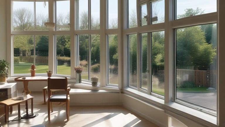 A cozy single-story house with gleaming clean windows reflecting sunlight.