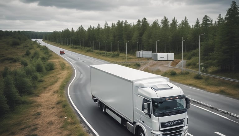 A logistics truck on the road, symbolizing efficient transportation.