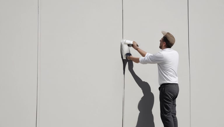 A painter carefully applying a fresh coat of paint to a residential home's siding.