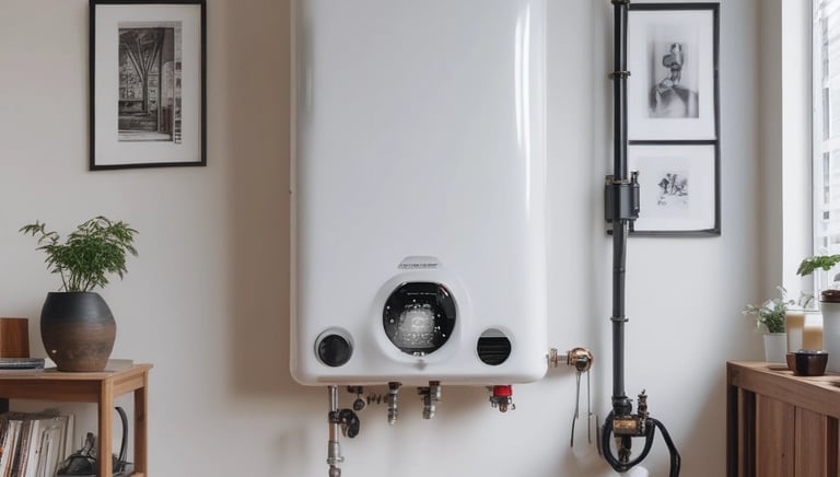 Close-up of a technician inspecting a modern boiler system