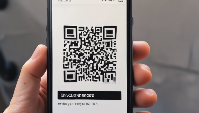 A modern QR code displayed on a business card with a clean, minimalistic background
